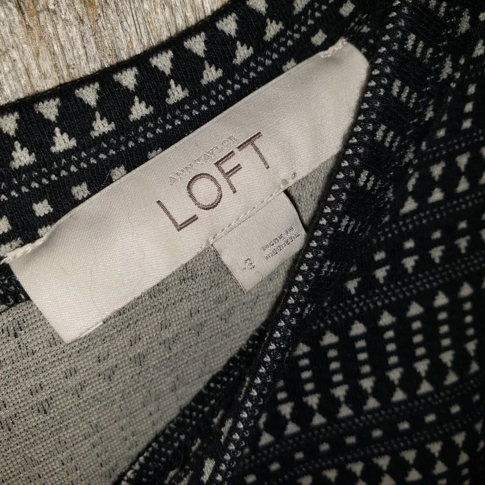 Loft S Black‎ Cream Geo Drop Waist Mini Dress Grunge Cozy Comfy Goth Romantic